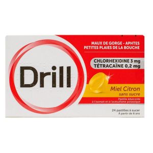 Drill Pastille Miel Citron Sans sucre Boite de 24 pastilles