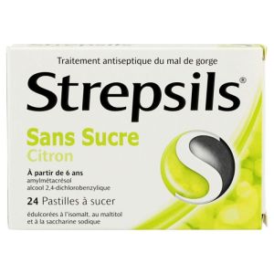 Strepsis Sans Sucre citron 24 pastilles à sucer