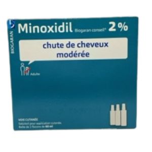 Minoxidil Biogaran Conseil 2% Solution pour Application Cutanée 3 flacons de 60ml