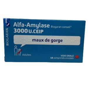 Alfa-amylase Biogaran Conseil 3 000 u. ceip Comprimés Enrobés 1 plaque de 18