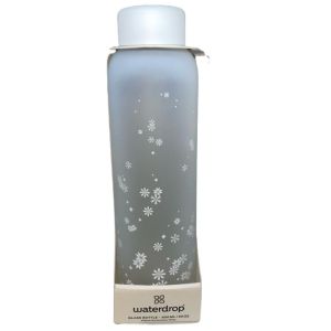 Waterdrop Gourde en Verre 600 ml Motifs Flocons avec Manchon Thermique