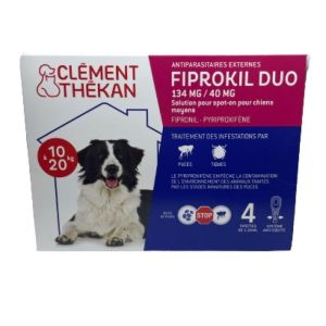 Fiprokil Duo Chiens 10 A 20 Kg 4 Pipettes 134 mg/ 40 mg