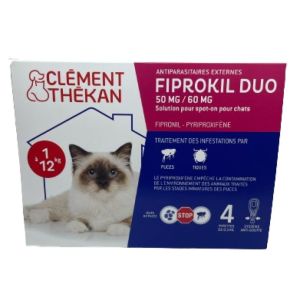 Fiprokil Duo Chat 1a 12 Kg 4 Pipettes 50 mg / 60 mg