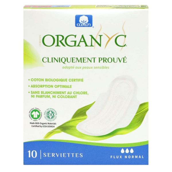 Organyc Serviette Périodique Coton Bio Flux Normal Boite de 10