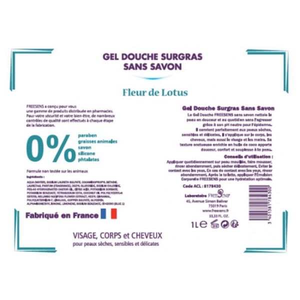 Gel Douche Surgras Fleur  De Lotus 1 Litre