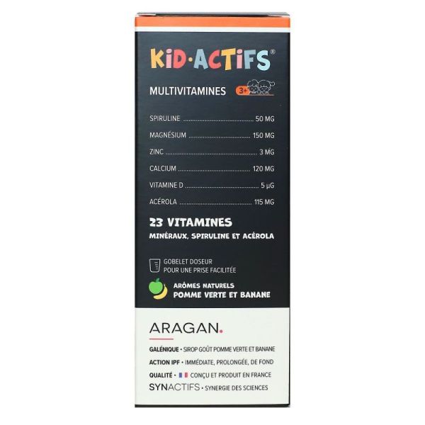 Aragan Kid Actifs Multivitamines Pomme Verte Banane Flacon 125 ml