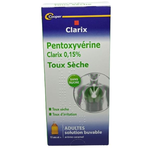 Toux Sèche Clarix 0.15% Pentoxyvérine Flacon de 200ml