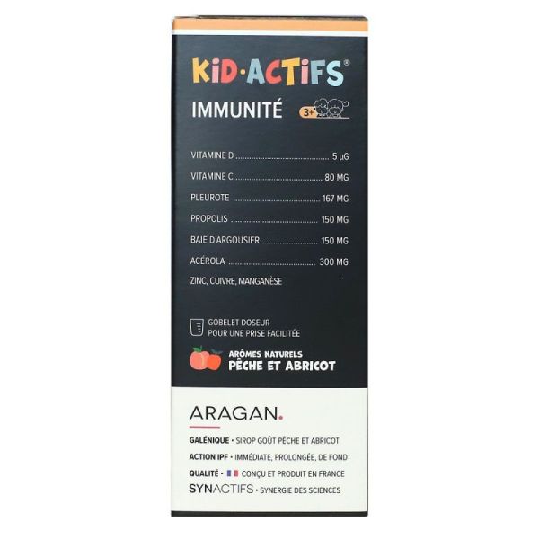 Aragan Kid Actifs Immunité Pêche Abricot Sirop Flacon 125 ml