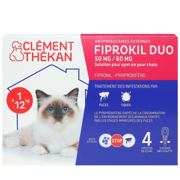 Fiprokil Duo Chat 1a 12 Kg 4 Pipettes 50 mg / 60 mg