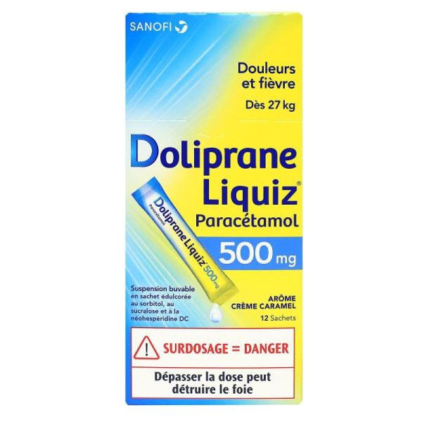 Dolipraneliquiz 500mg Suspension Buvable Sans édulcorants 12 sachets 6ml
