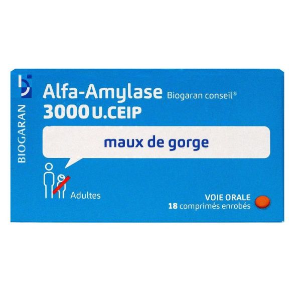 Alfa-amylase Biogaran Conseil 3 000 u. ceip Comprimés Enrobés 1 plaque de 18