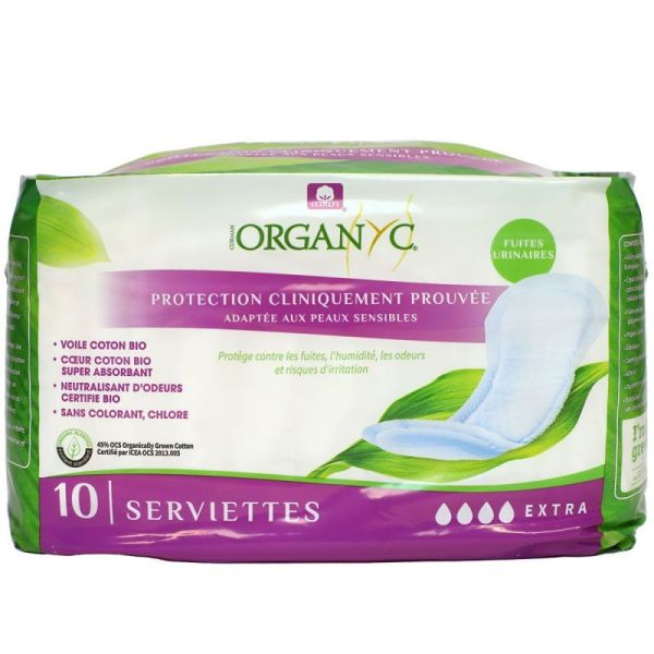Organyc Fuit Urinaire Serviette Jetable Coton Bio Extra Sachet 10