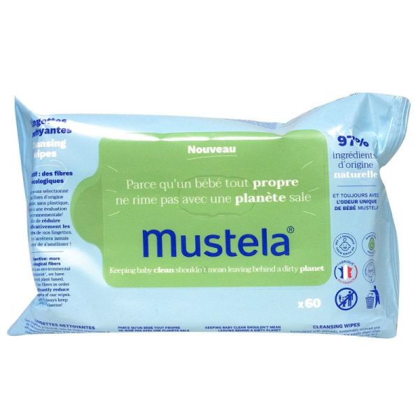 Mustela Bébé Enfant Lingettes Nettoyantes Fibre Naturelle éco 60